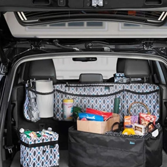 🆕Clever Cargo 5 Pocket Car Organizer In Gray/Teal Oval Design w/Black & White - Picture 5 of 5